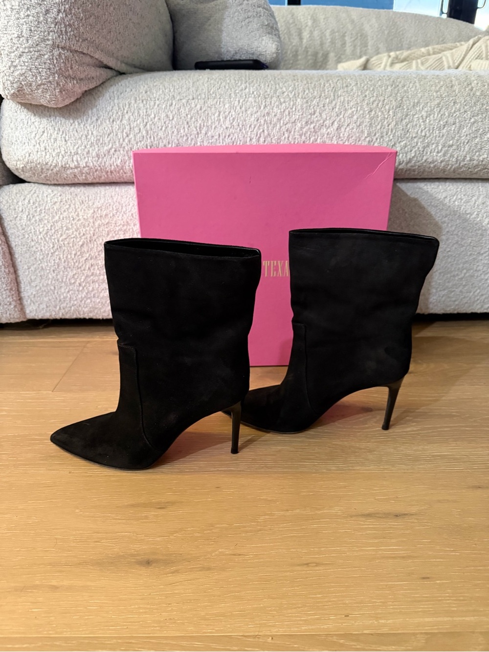 Paris Texas Black Suede Pointed Stiletto Boots